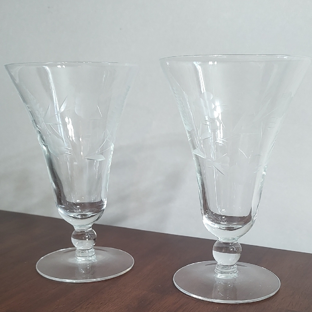 Etched Glass Crystal Footed Drink Glasses Tulip Bell Etched Engraved Barware